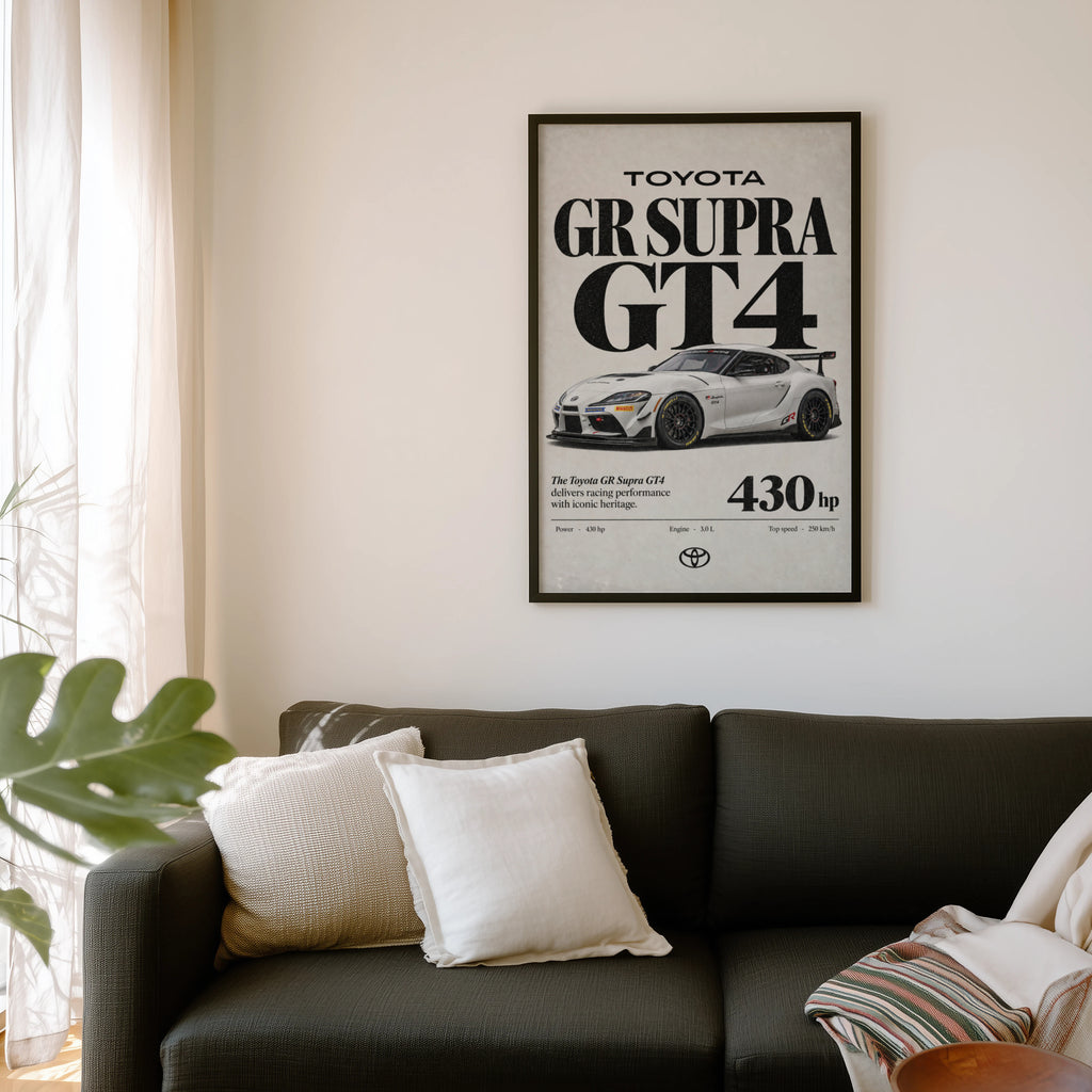 Vintage Toyota Supra GT4 Print, Race Car Wall Art