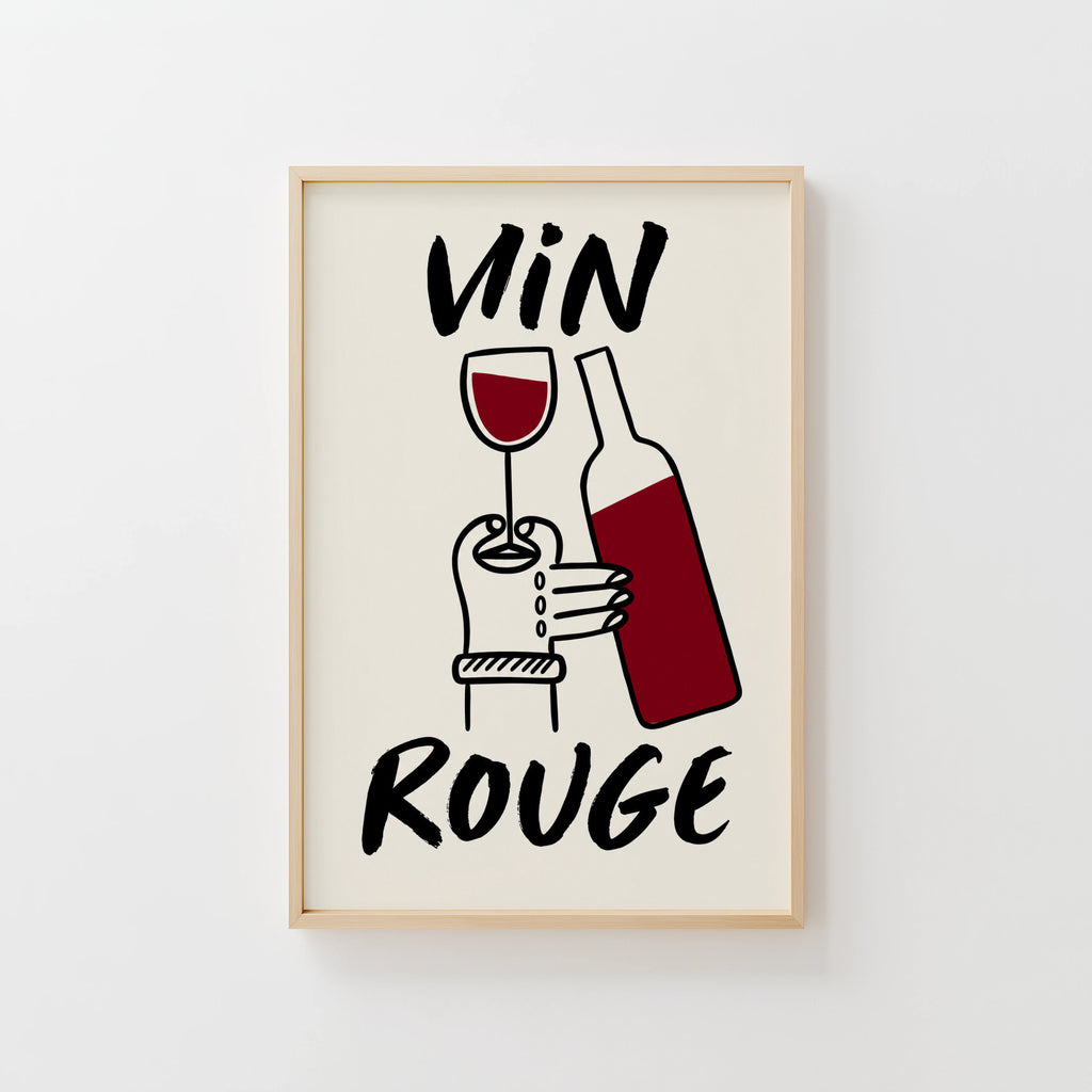 Vintage Vin Rouge Print Poster, Red Wine Kitchen Art