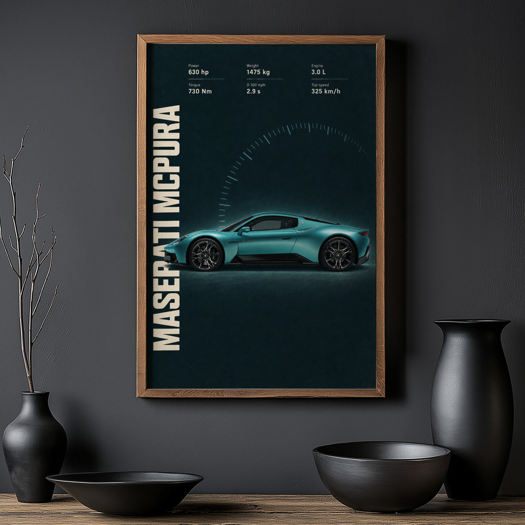 Vintage Maserati MCPura Print, Supercar Wall Art