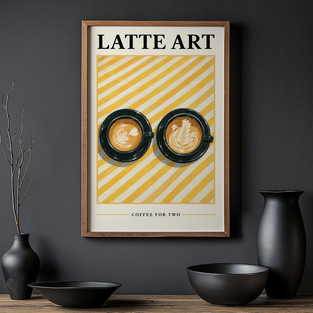 Vintage Latte Art Print and Poster, Coffee Wall Art
