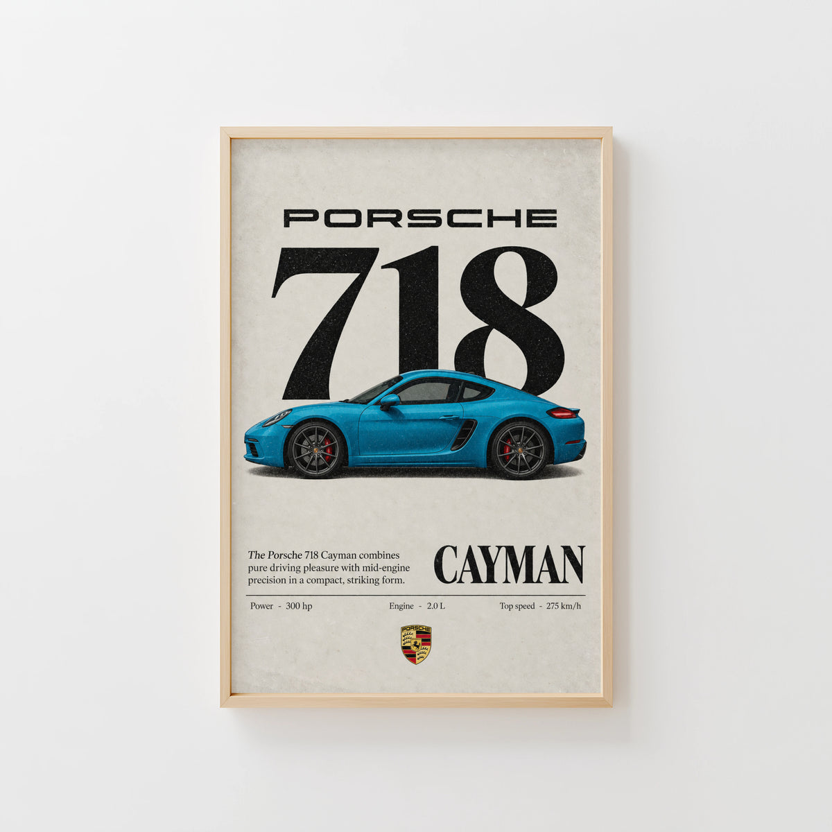 Vintage Print, Porsche 718 Cayman Blue Car Art