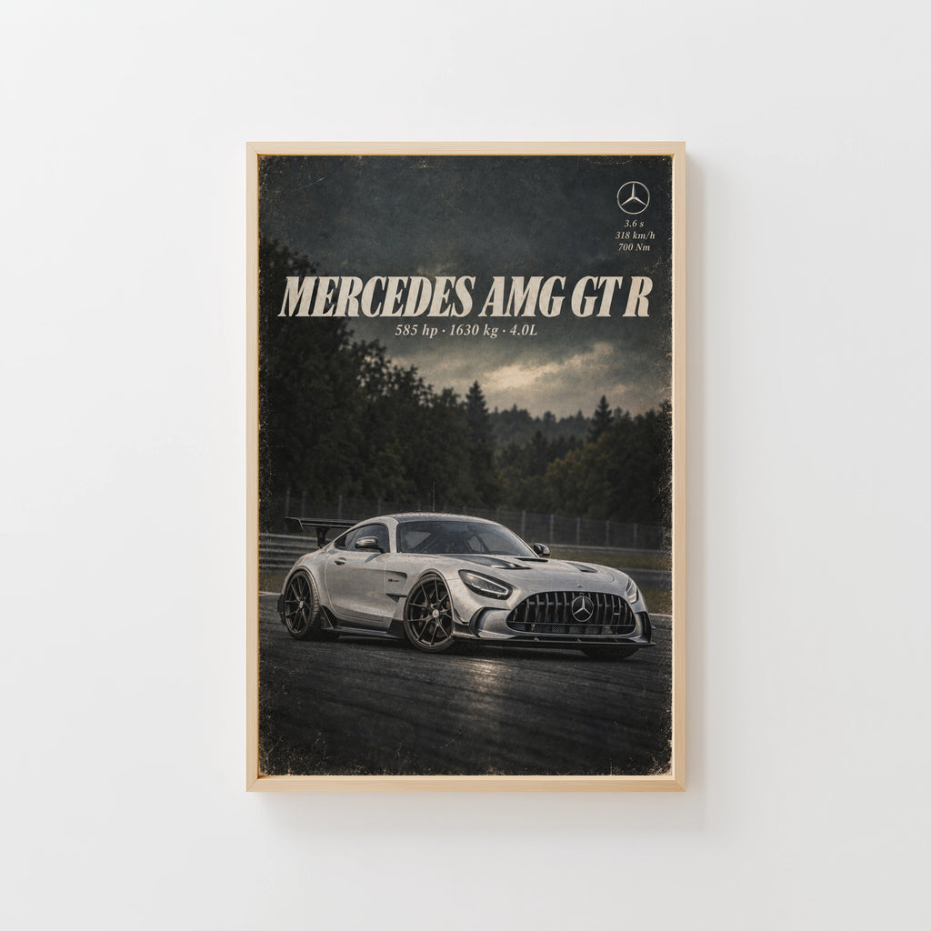 Vintage Mercedes AMG GT R Print, Car Poster, Garage Art