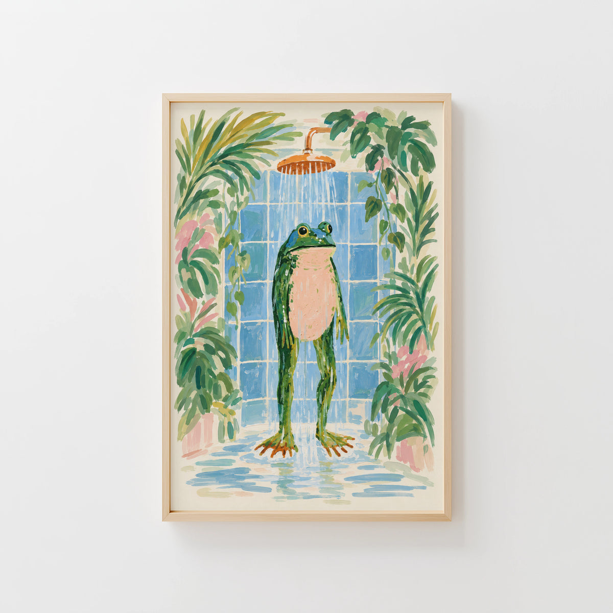Vintage Frog Shower Print and Poster, Bathroom Art