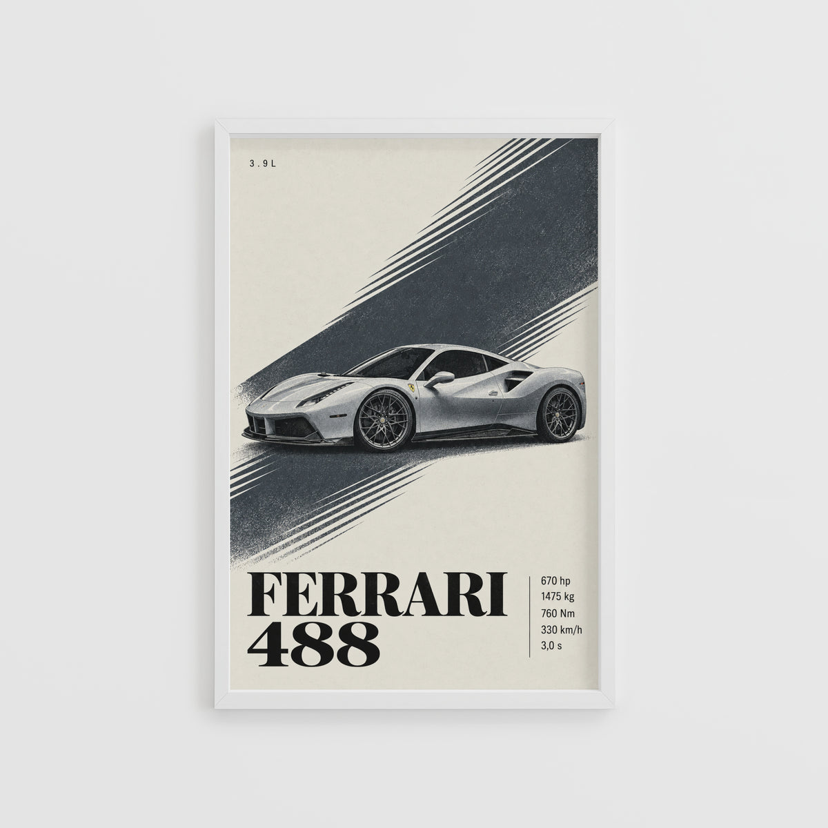 Vintage Ferrari 488 Print, Supercar Poster Wall Art