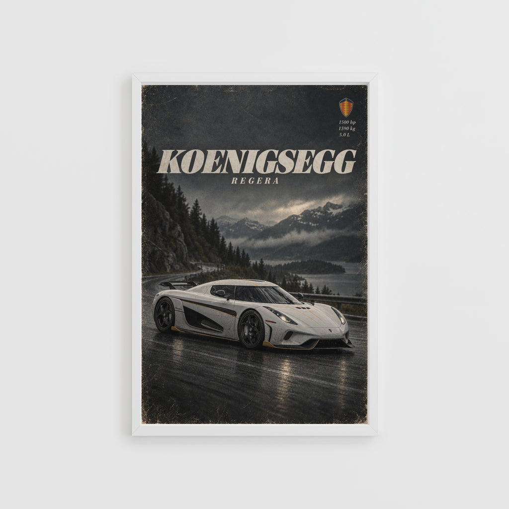 Vintage Koenigsegg Regera Print, Supercar Wall Art
