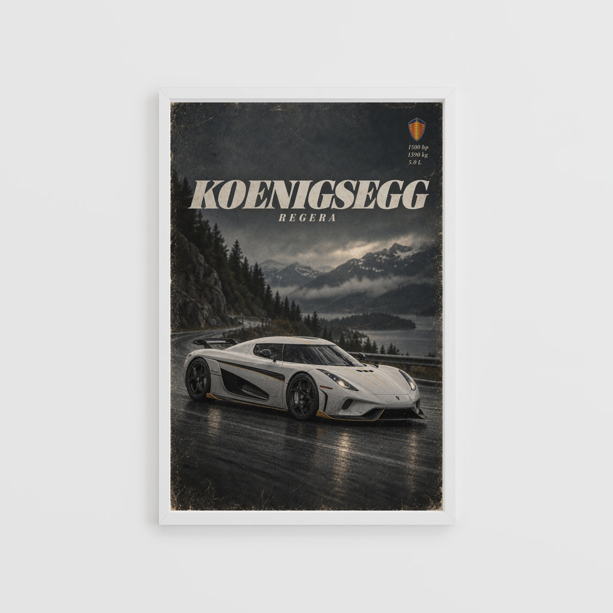 Vintage Koenigsegg Regera Print, Supercar Wall Art