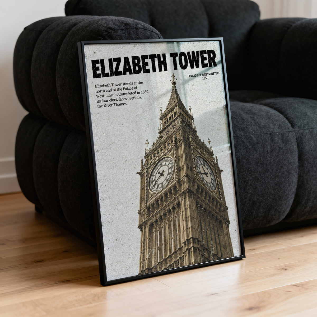 Vintage Elizabeth Tower Poster, London Wall Art Print