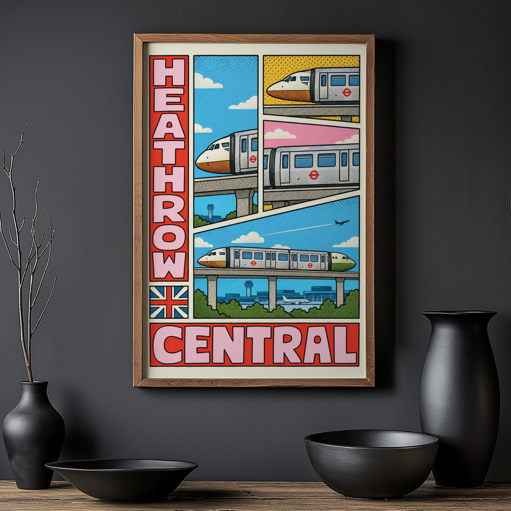 Vintage Heathrow Central Poster, London Tube Wall Art
