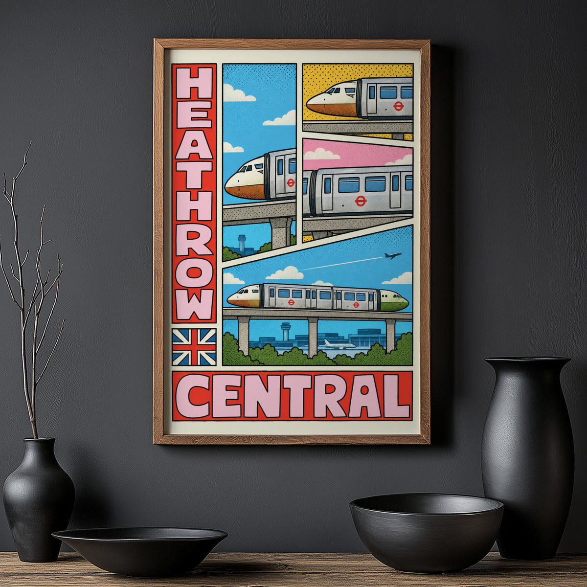 Vintage Heathrow Central Poster, London Tube Wall Art