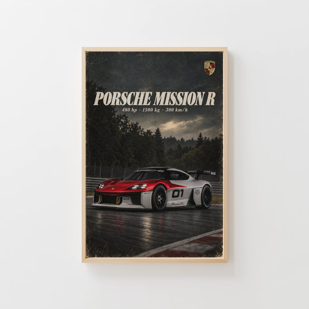 Vintage Porsche Mission R Print, Racing Car Art