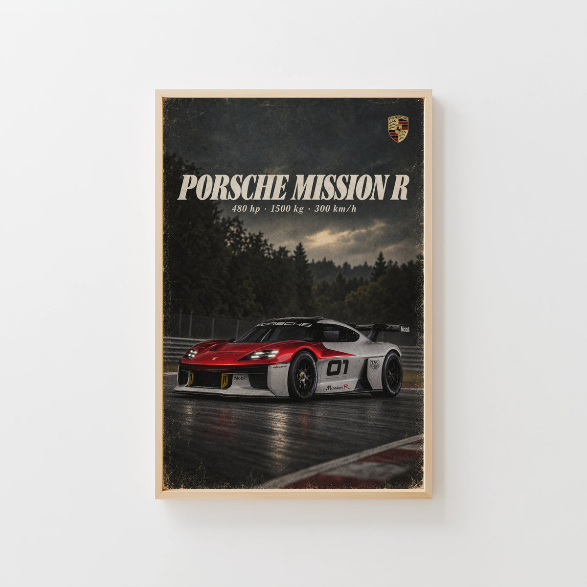 Vintage Porsche Mission R Print, Racing Car Art