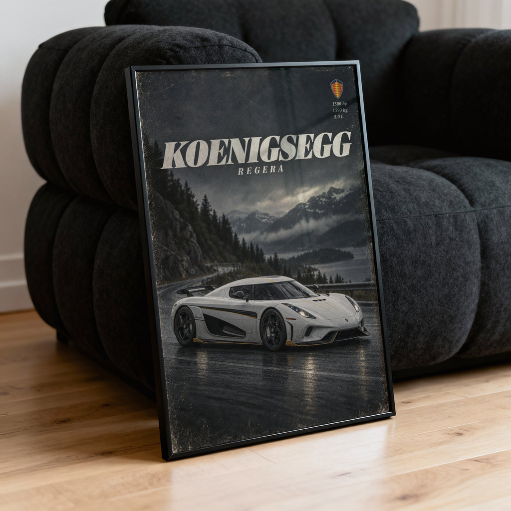 Vintage Koenigsegg Regera Print, Supercar Wall Art