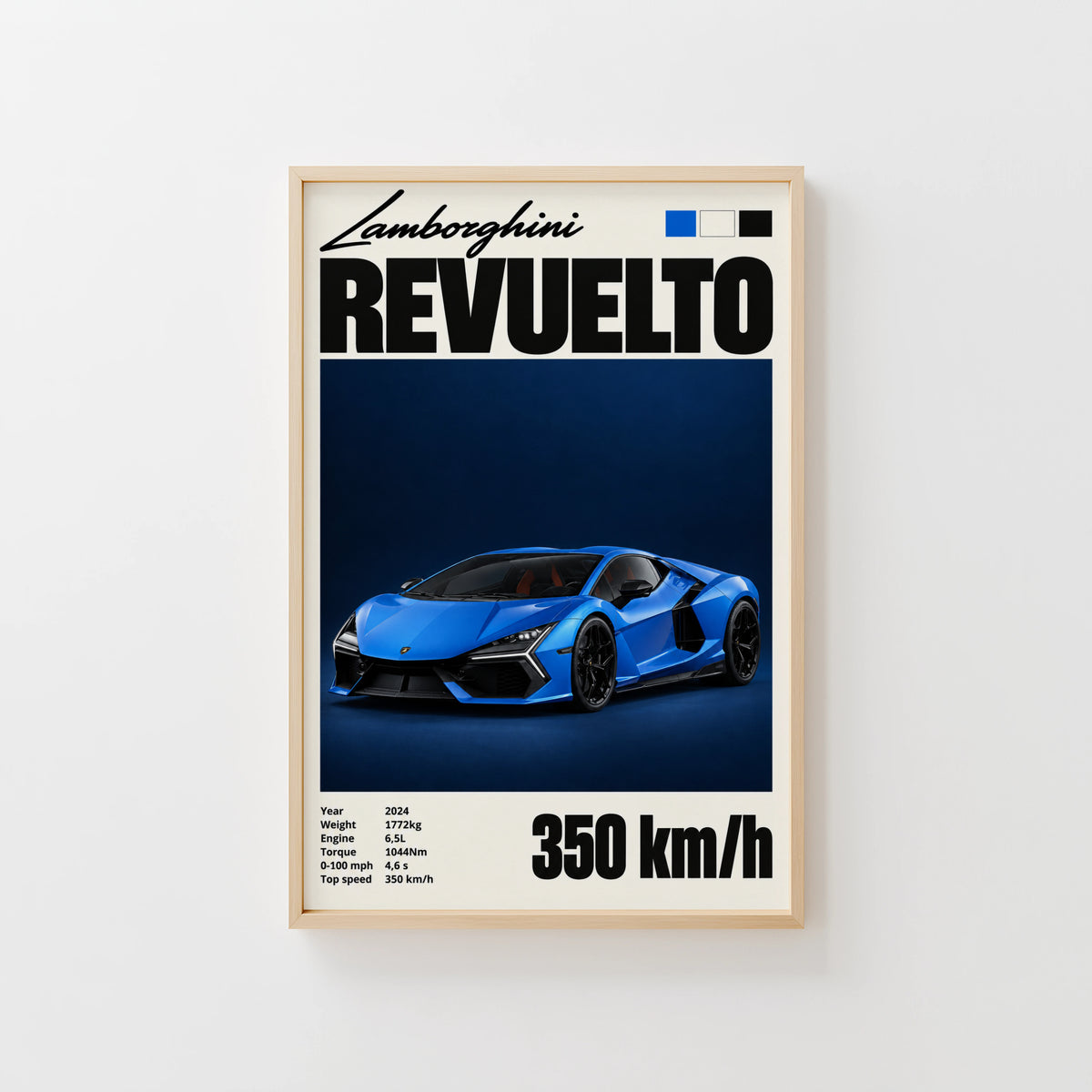 Vintage Lamborghini Revuelto Print, Supercar Wall Art