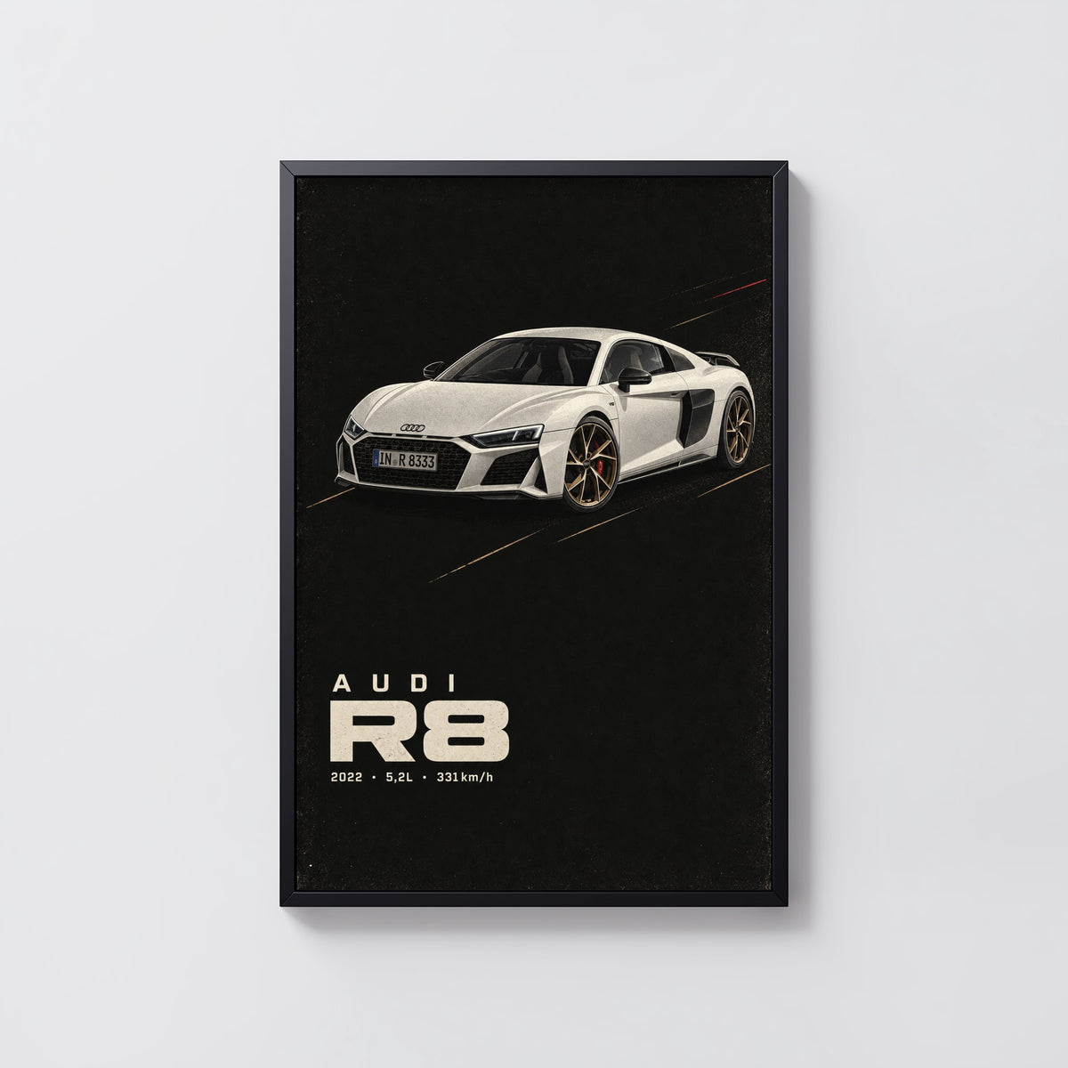 Vintage Audi R8 Print, Car Poster, Supercar Wall Art