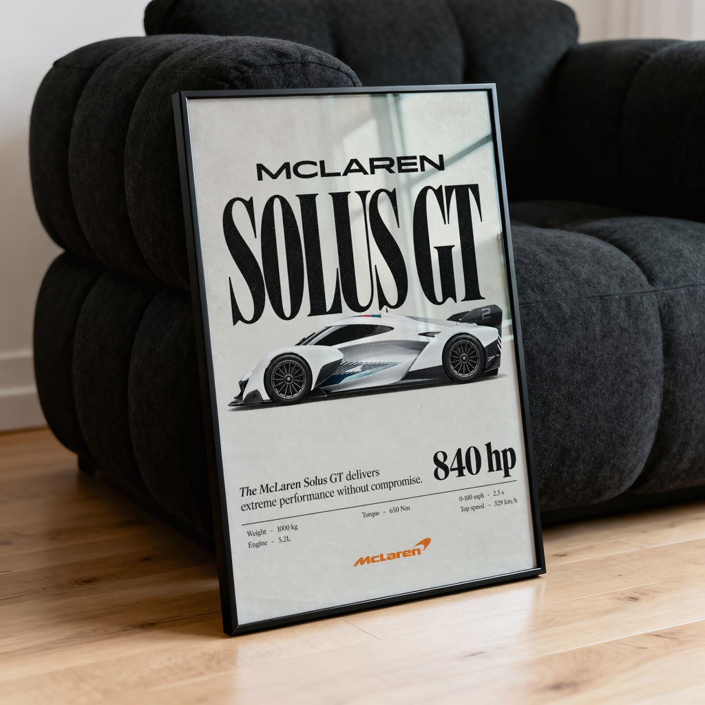 Vintage McLaren Solus GT Print, Supercar Wall Art