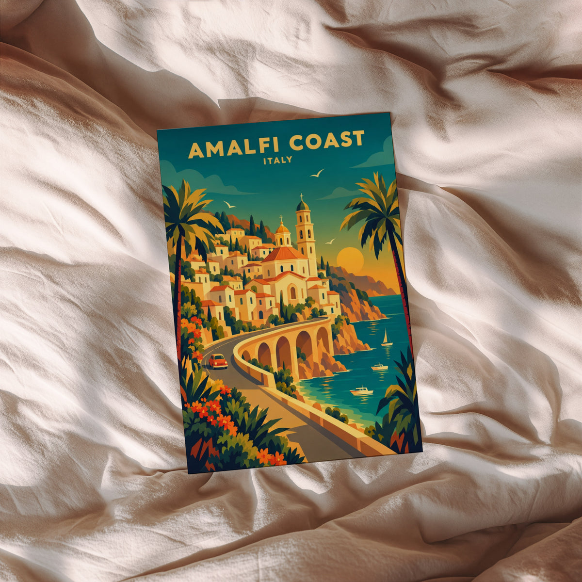 Vintage Amalfi Coast Italy Poster, Travel Wall Art, Print