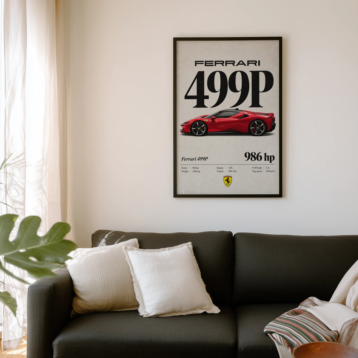 Vintage Ferrari 499P Print, Red Supercar Wall Art