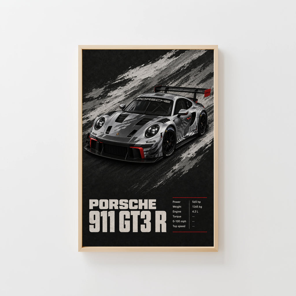 Vintage Porsche 911 GT3 R Print, Race Car Wall Art