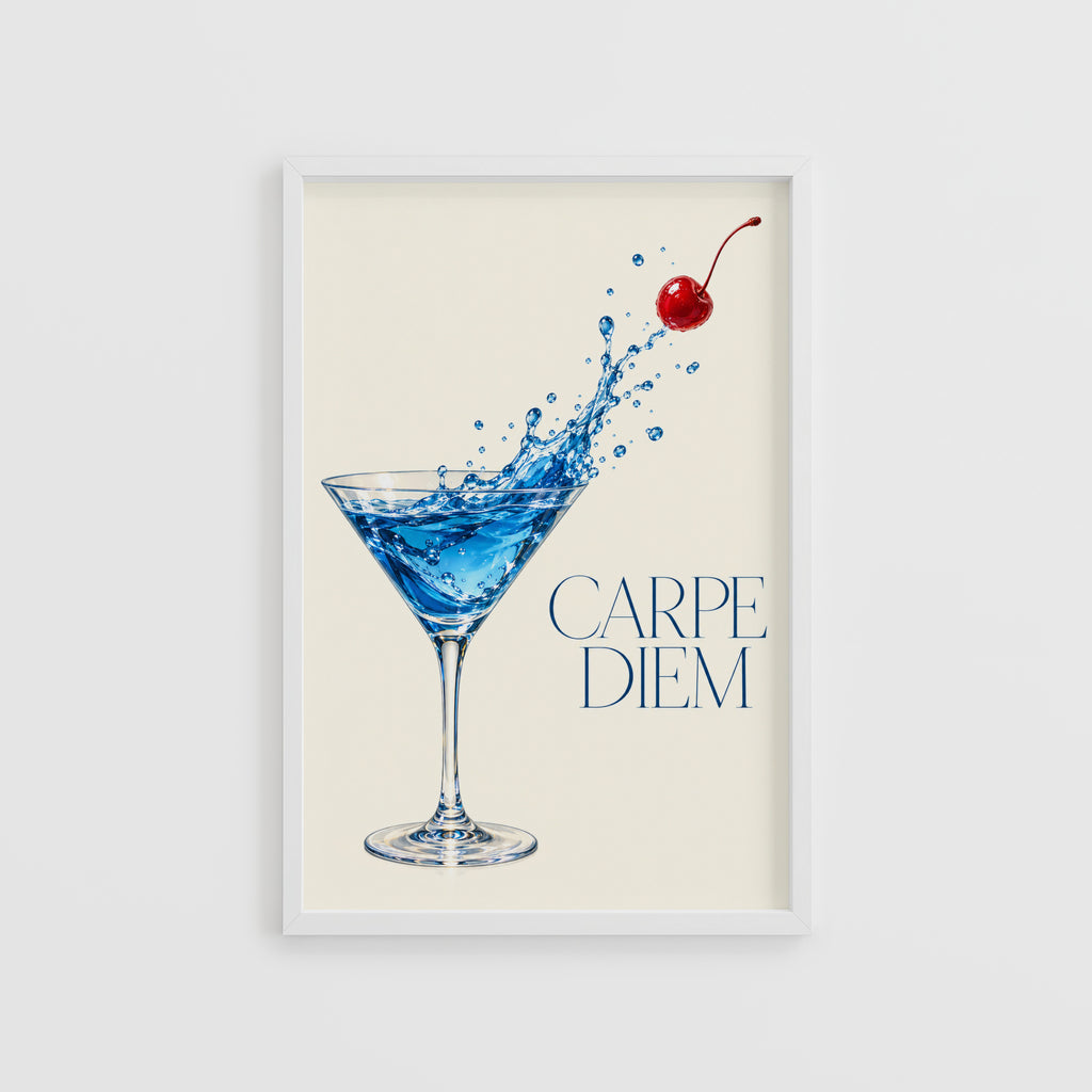 Vintage Cocktail Print Poster, Blue Martini Wall Art