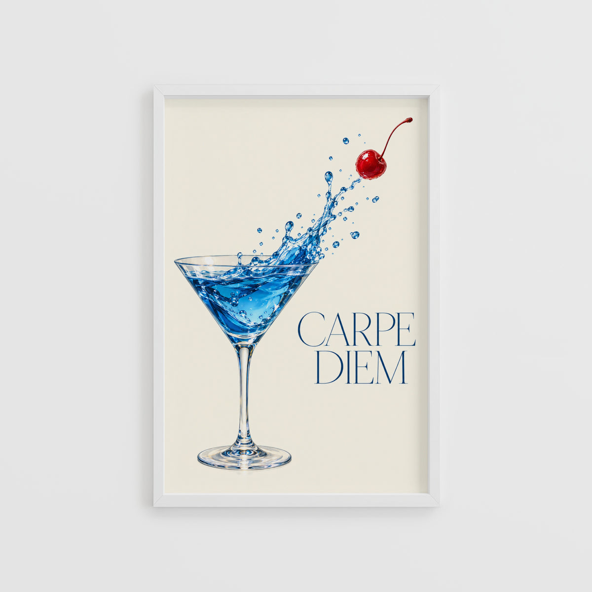 Vintage Cocktail Print Poster, Blue Martini Wall Art