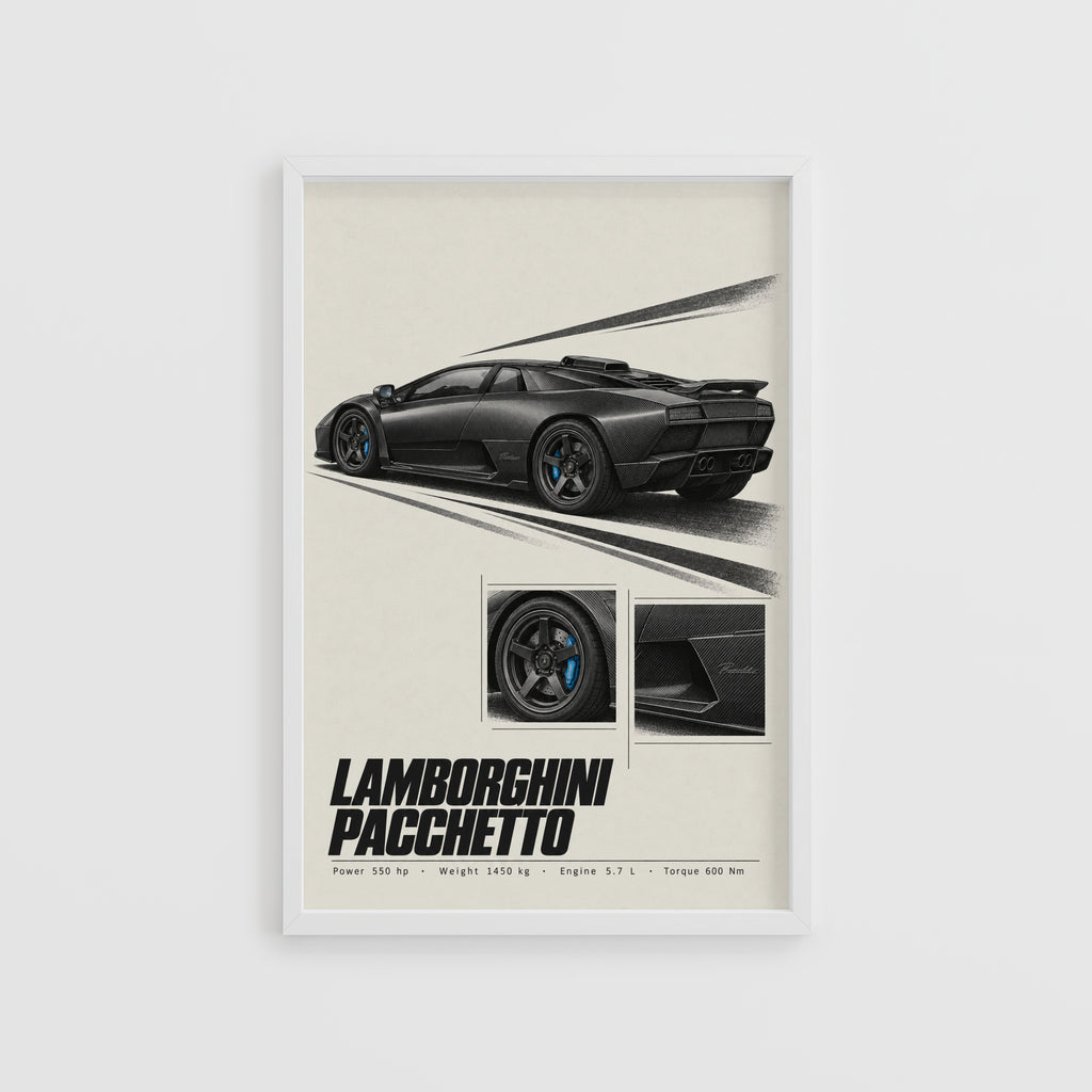 Vintage Lamborghini Pacchetto Print, Supercar Art
