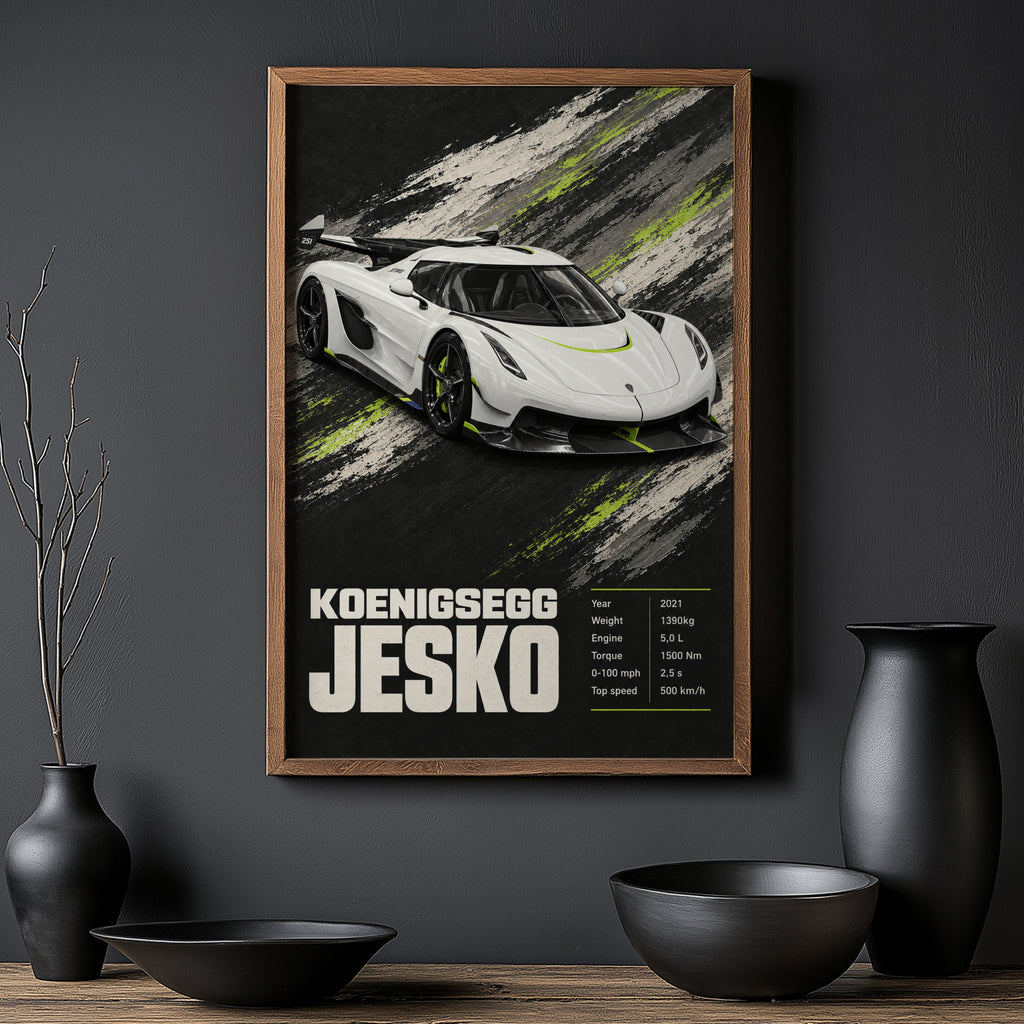 Vintage Koenigsegg Jesko Print, Hypercar Wall Art