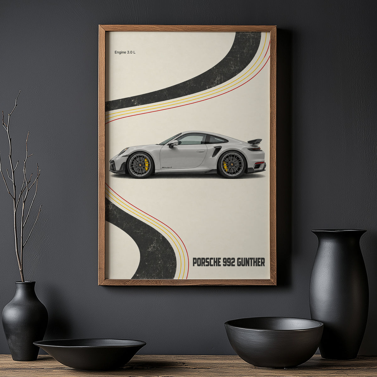 Vintage Porsche 992 Car Print, Retro Wall Art