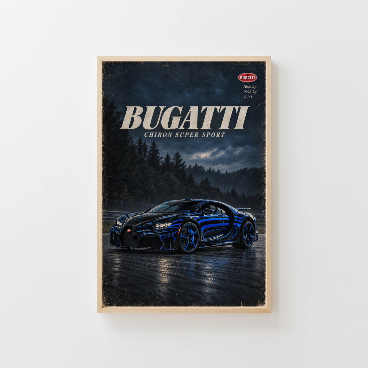 Vintage Bugatti Chiron Print, Car Poster, Wall Art
