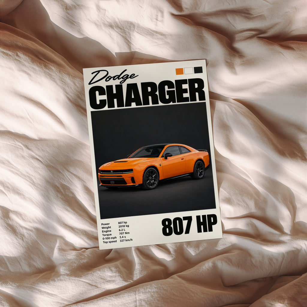 Vintage Dodge Charger Print, Muscle Car Wall Art