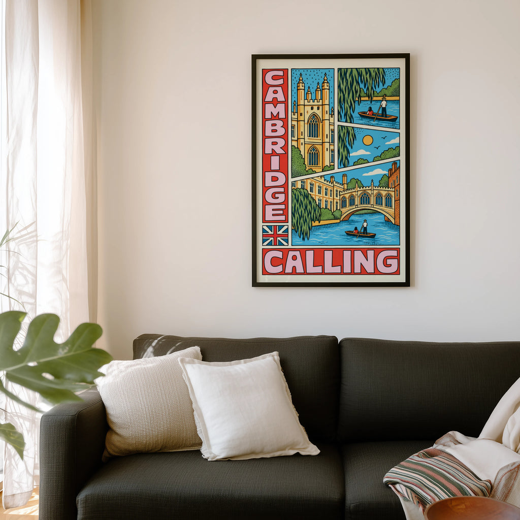 Vintage Cambridge Poster, England Wall Art, Punting Print