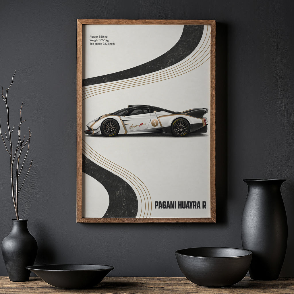 Vintage Pagani Huayra R Print, Supercar Wall Art