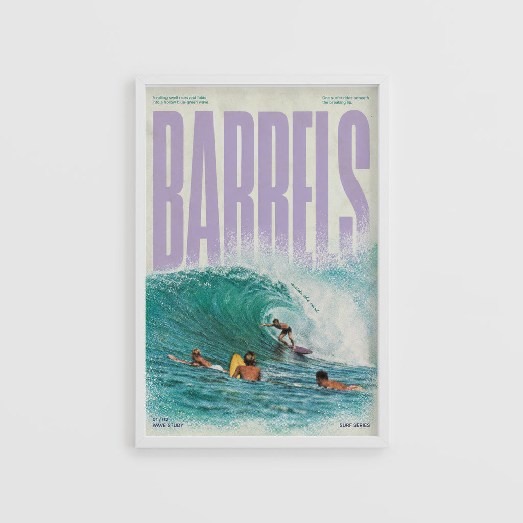 Vintage Barrels Surf Print, Surfing Poster, Wave Art