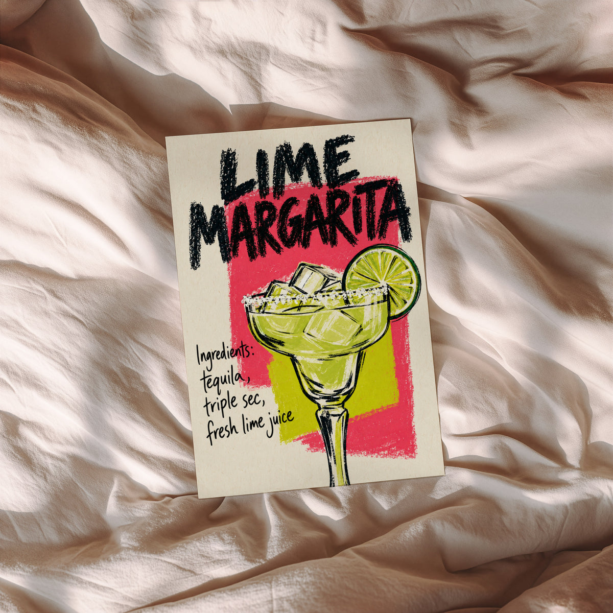 Vintage Lime Margarita Print Poster, Cocktail Wall Art