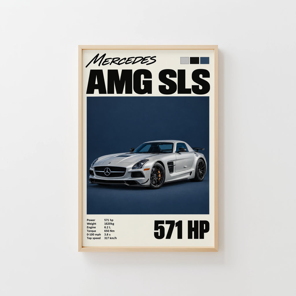 Vintage Mercedes AMG SLS Print, Supercar Wall Art
