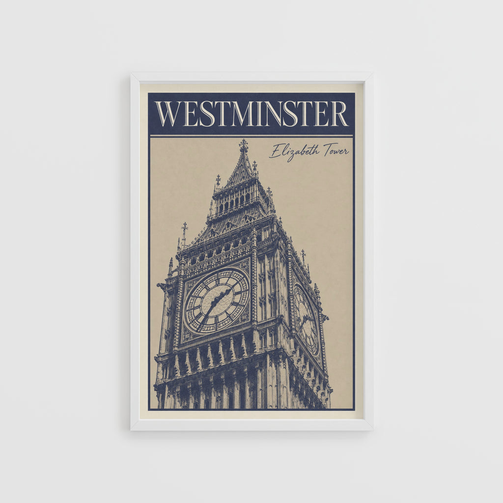 Vintage Westminster Poster, Elizabeth Tower Wall Art