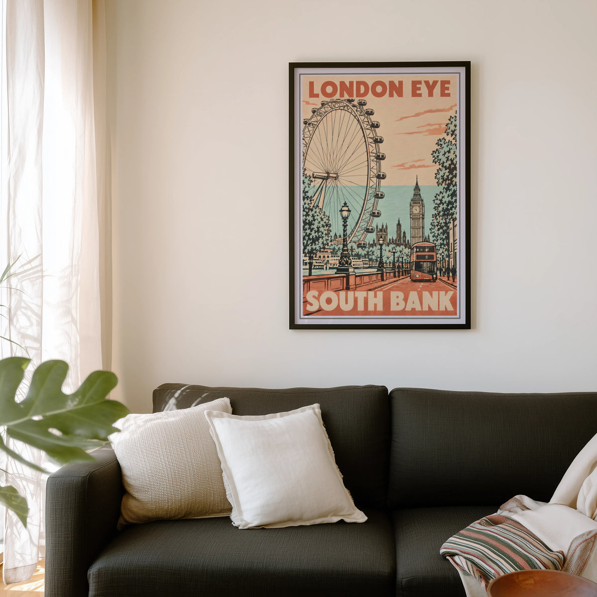 Vintage London Eye Poster, South Bank Wall Art, Print