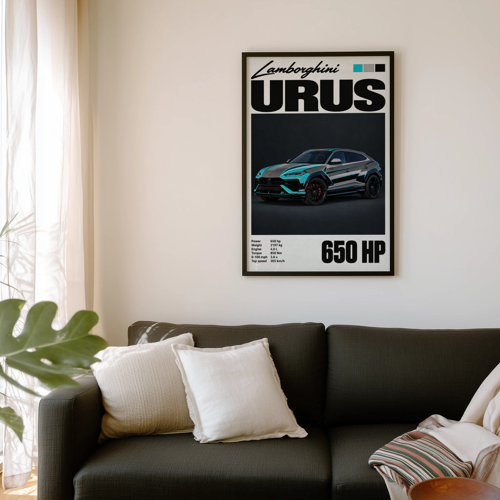 Vintage Lamborghini Urus Print, Supercar Wall Art