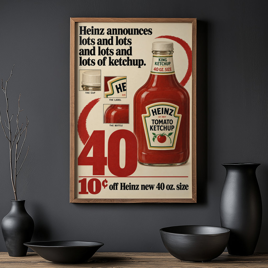 Vintage Ketchup Bottle Poster, Retro Kitchen Wall Art, Print