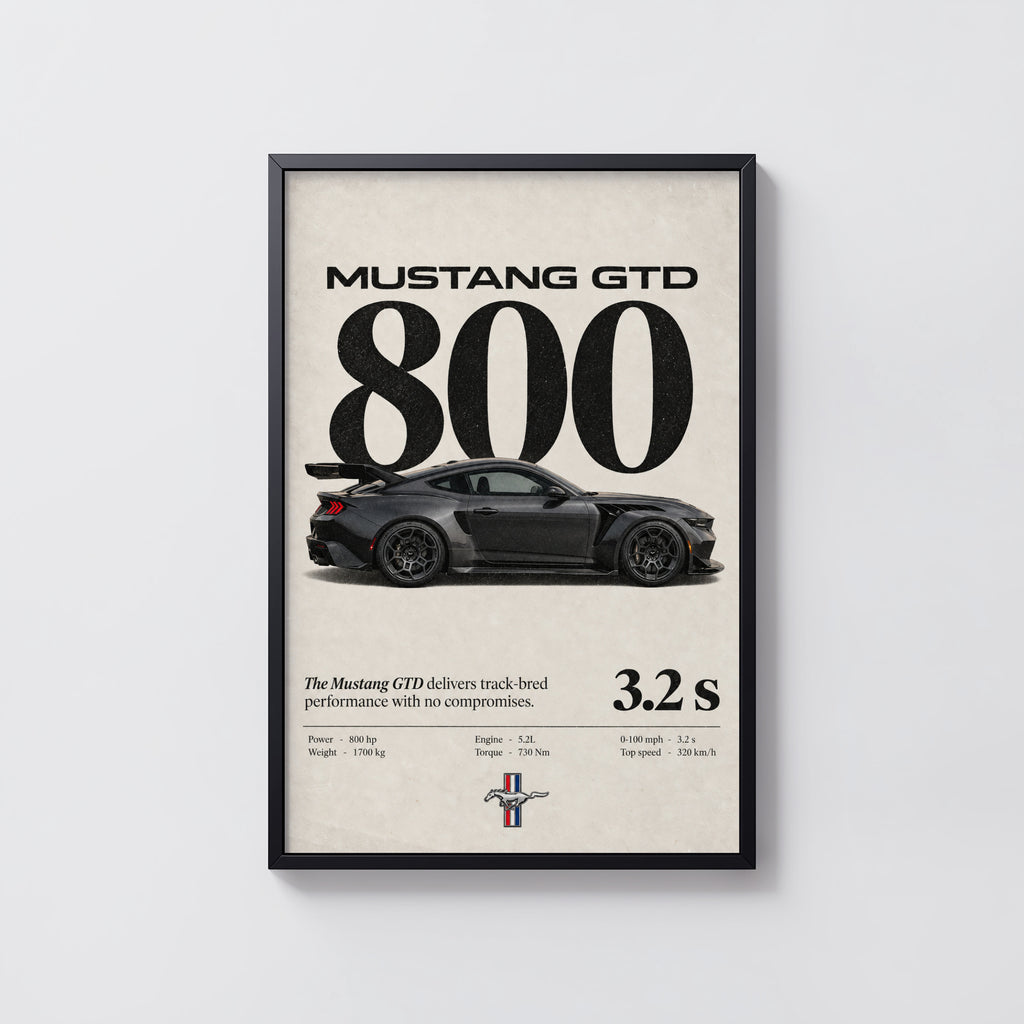 Vintage Mustang GTD Print, Car Wall Art