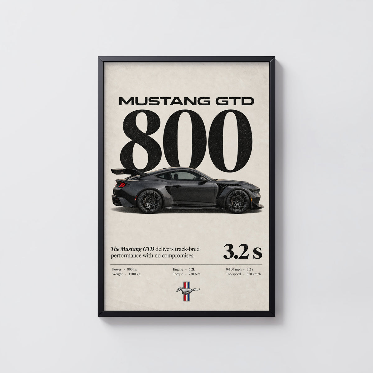 Vintage Mustang GTD Print, Car Wall Art