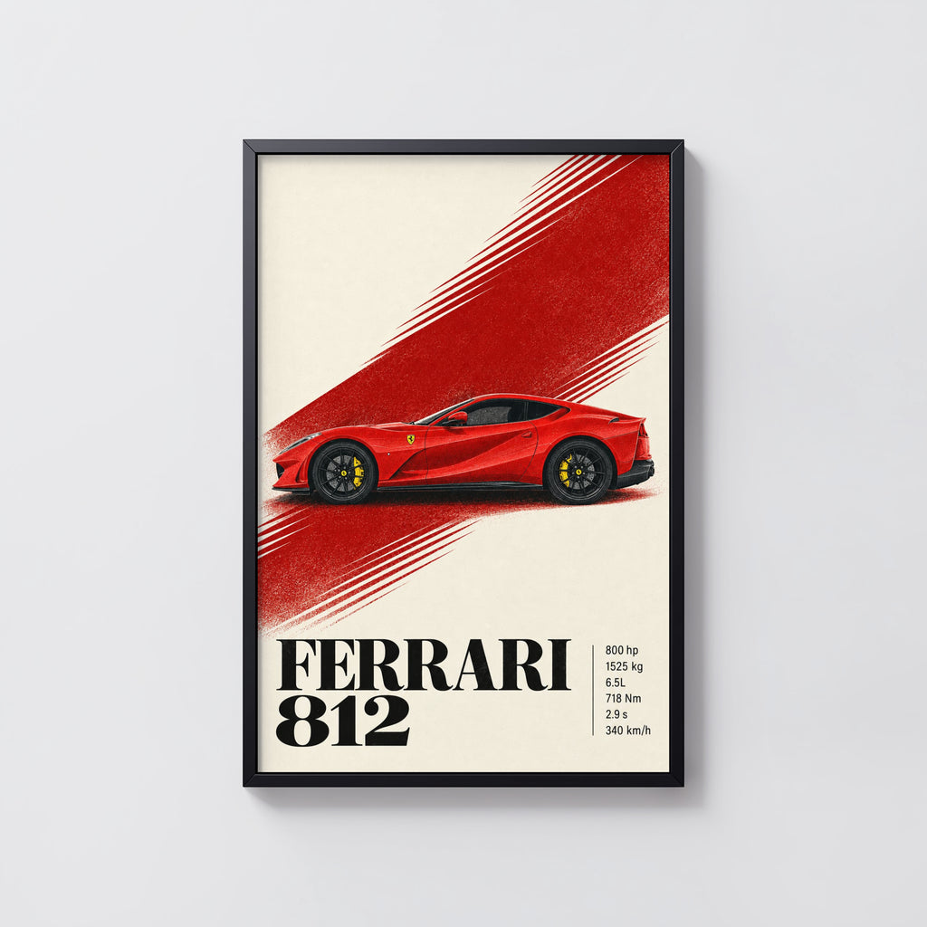 Vintage Ferrari 812 Print, Red Supercar Wall Art