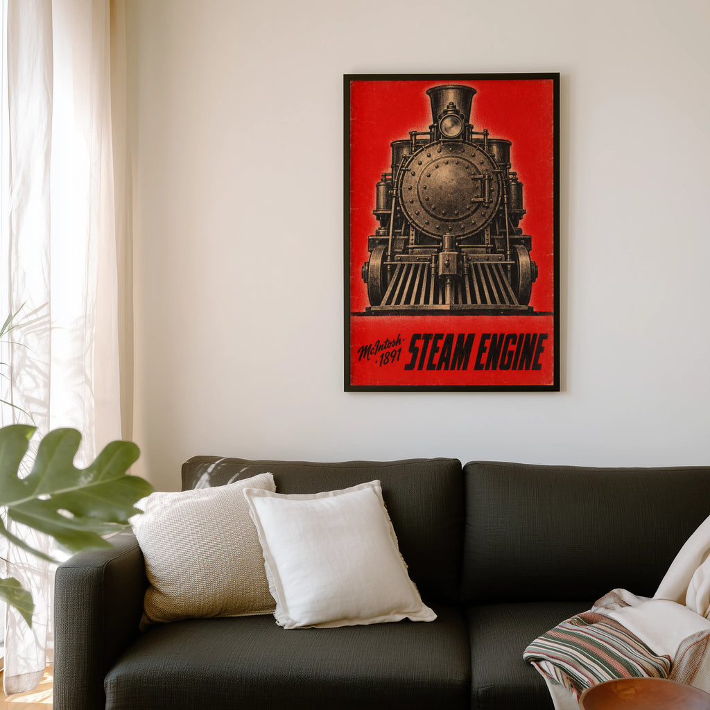 Vintage Steam Engine Print Poster, Locomotive Wall Art