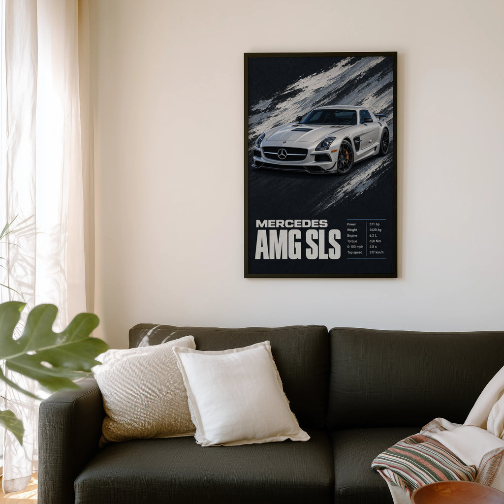 Vintage Mercedes AMG SLS Car Print, Supercar Poster