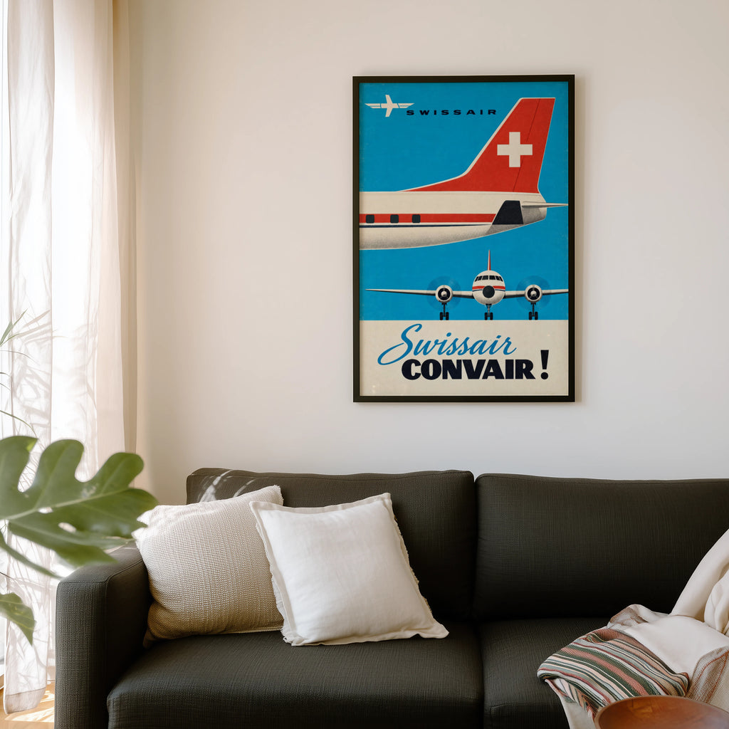 Vintage Swissair Convair Poster, Retro Airline Wall Art