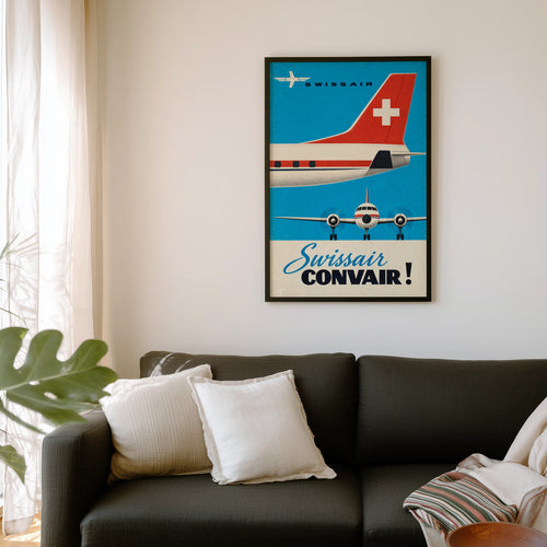 Vintage Swissair Convair Poster, Retro Airline Wall Art