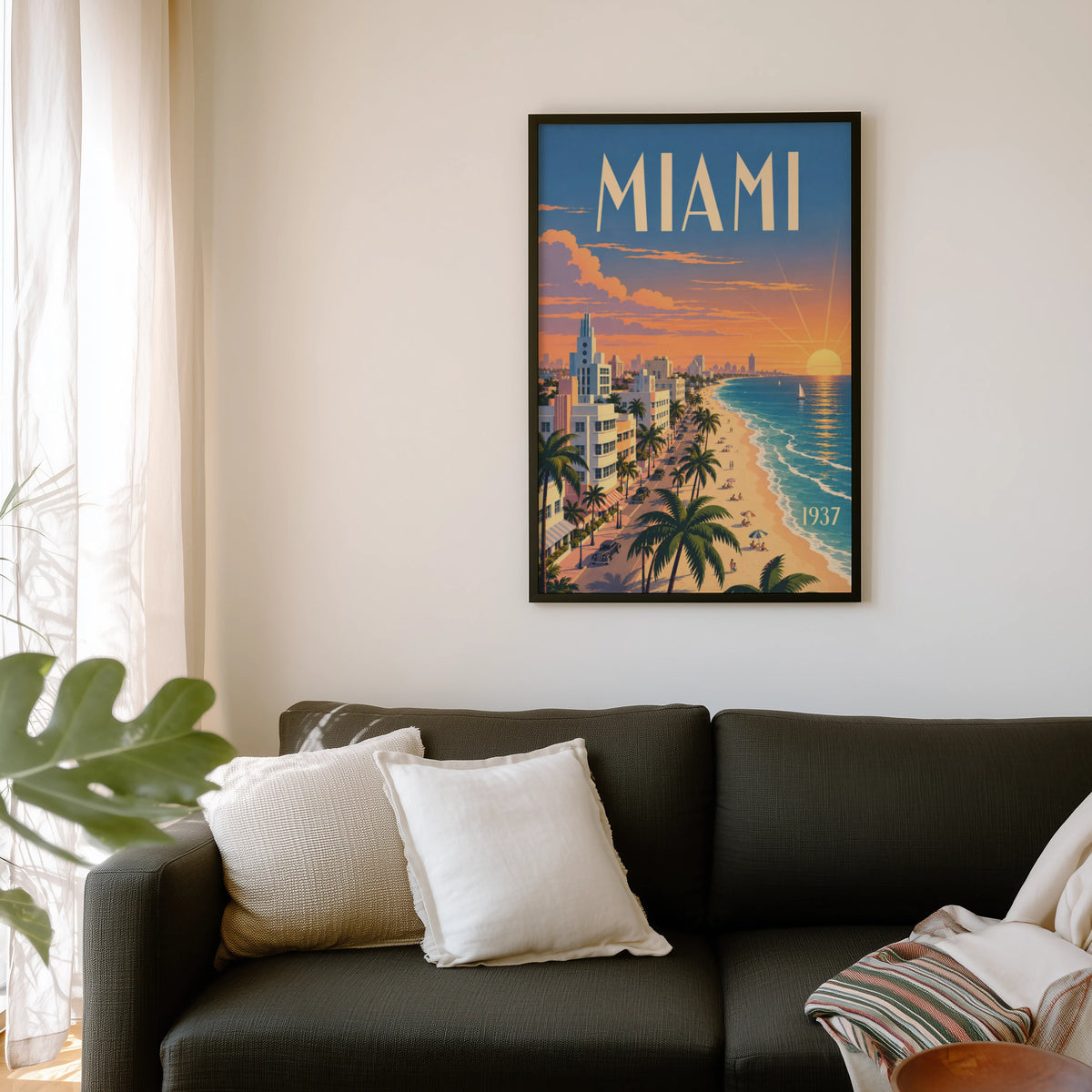 Vintage Miami Poster, Art Deco Wall Art, Beach Print