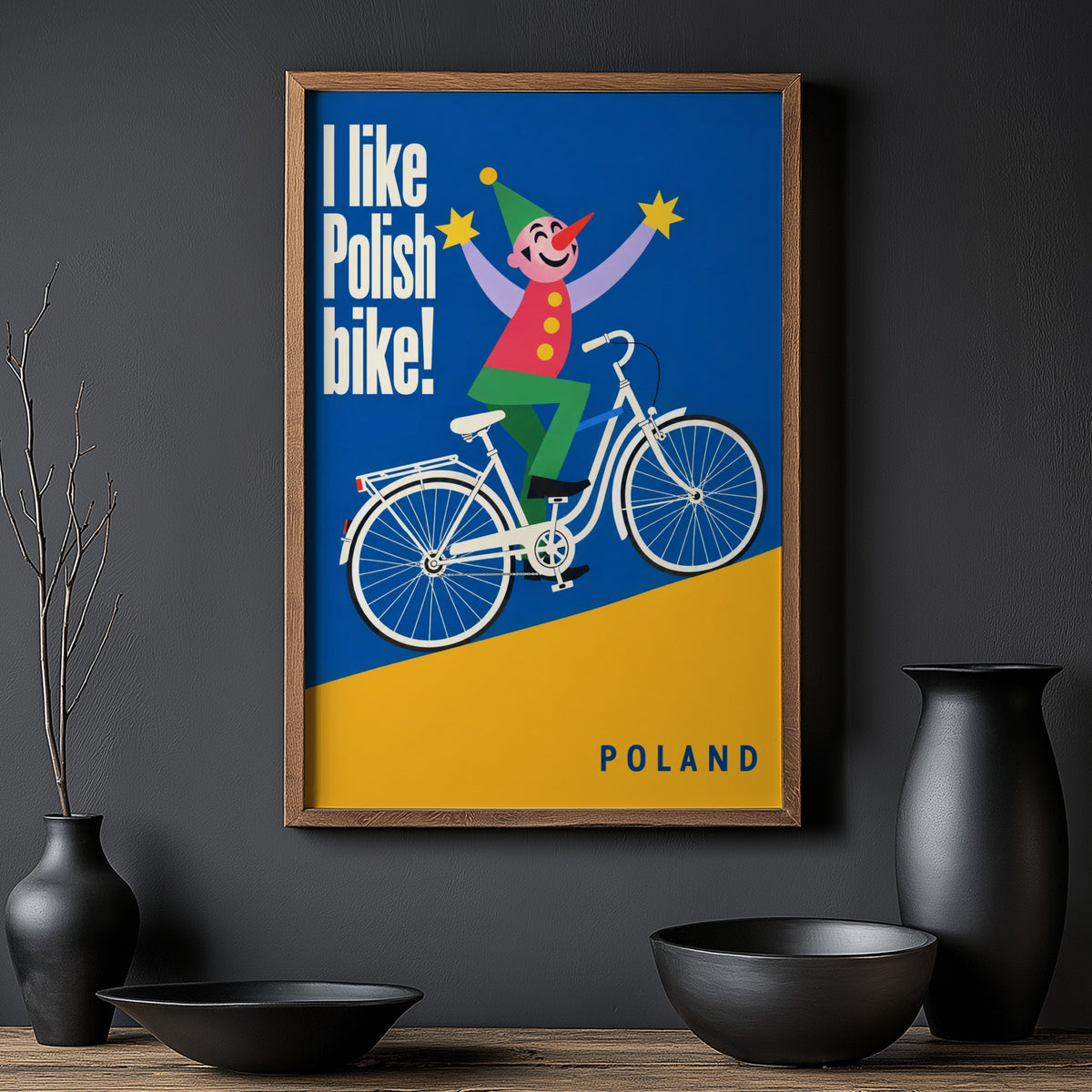 Vintage Clown Cycling Poster, Polish Bike Wall Art Print