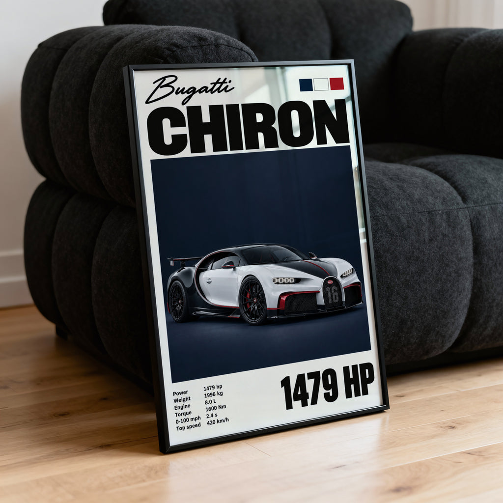 Vintage Bugatti Chiron Print, Supercar Wall Art