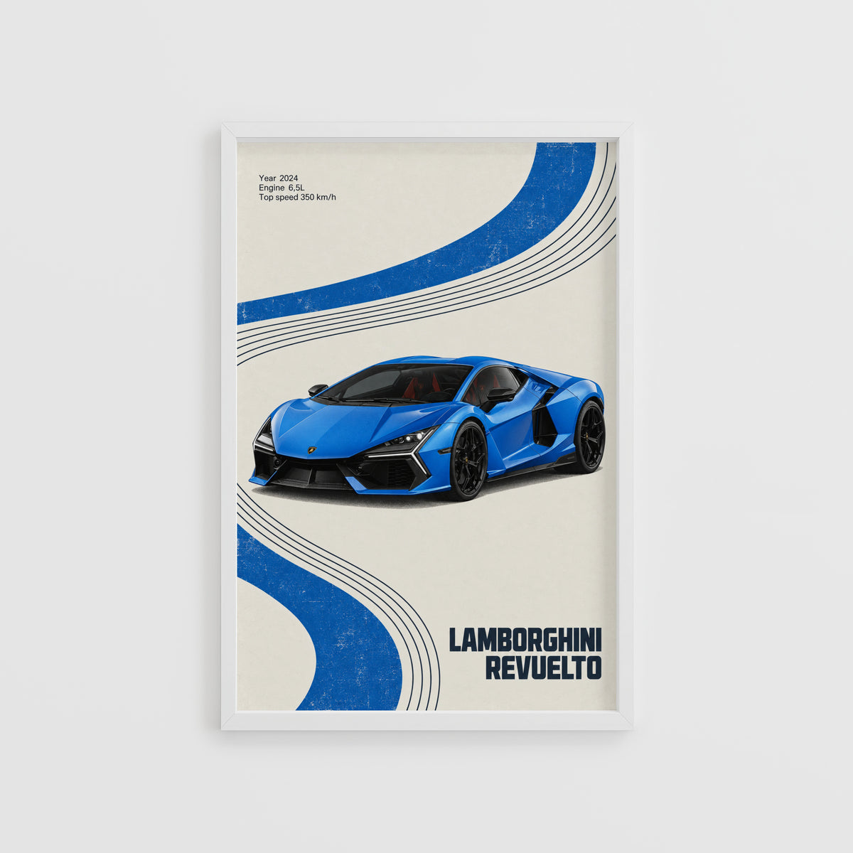 Vintage Lamborghini Revuelto Print, Supercar Art