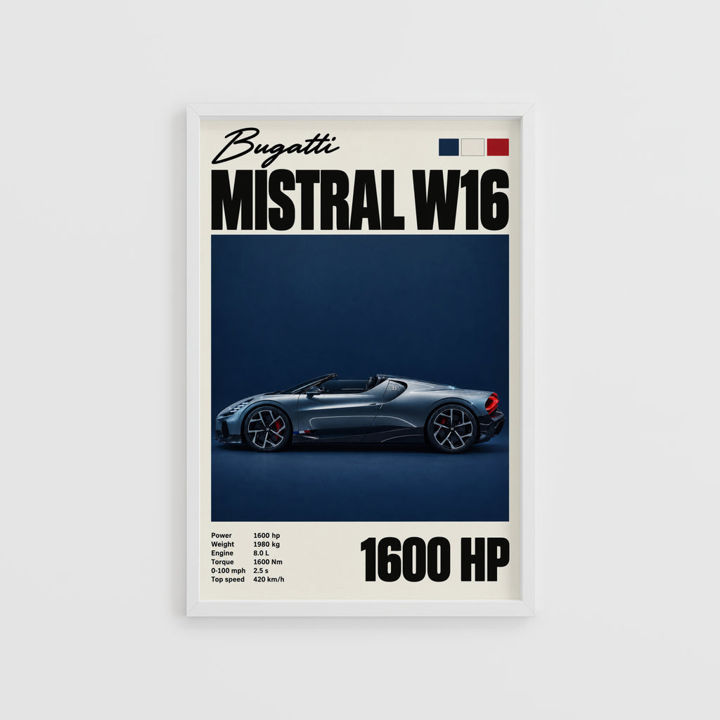 Vintage Bugatti Mistral W16 Print, Car Wall Art